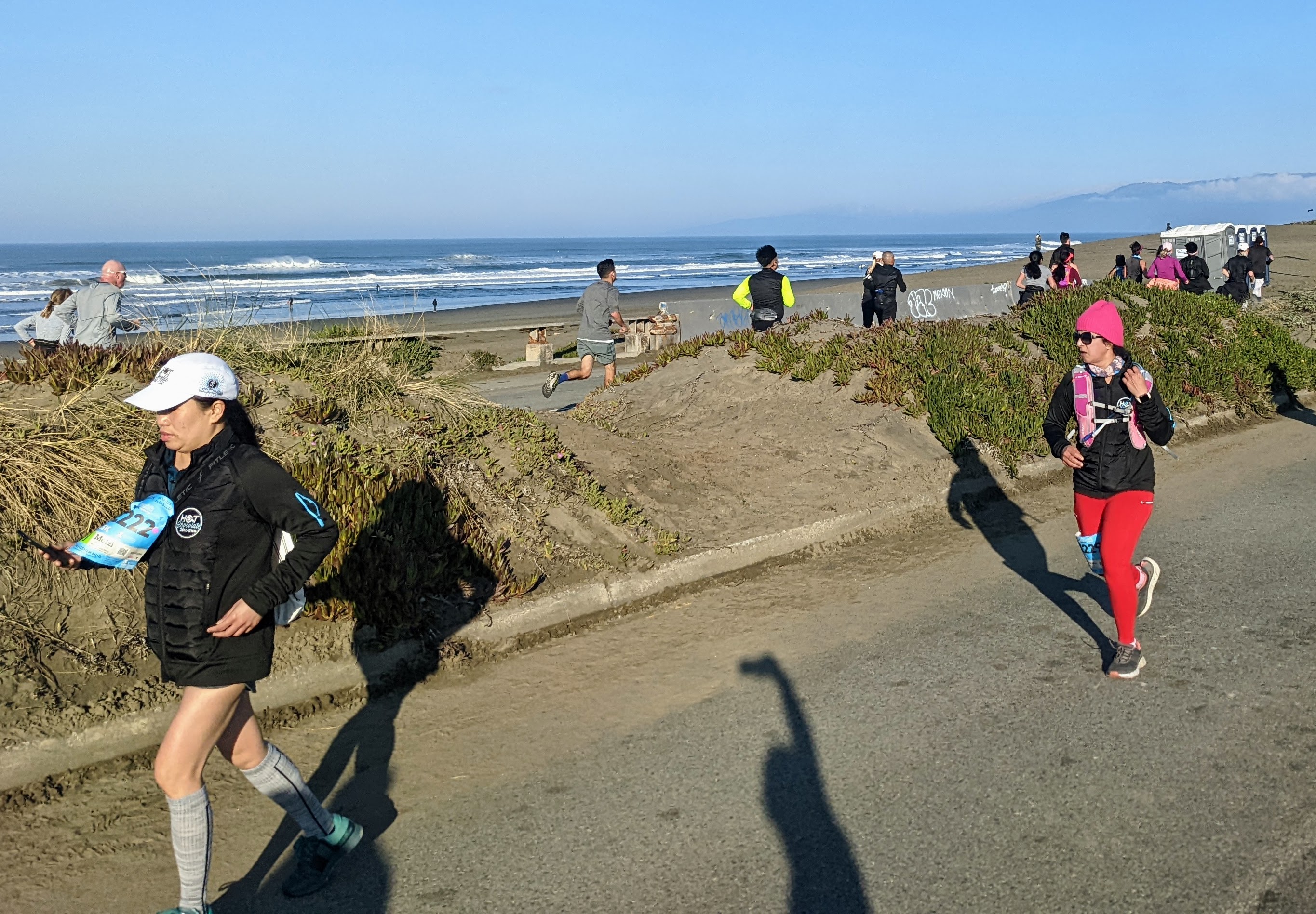 Runners coming and going along Ocean Beach